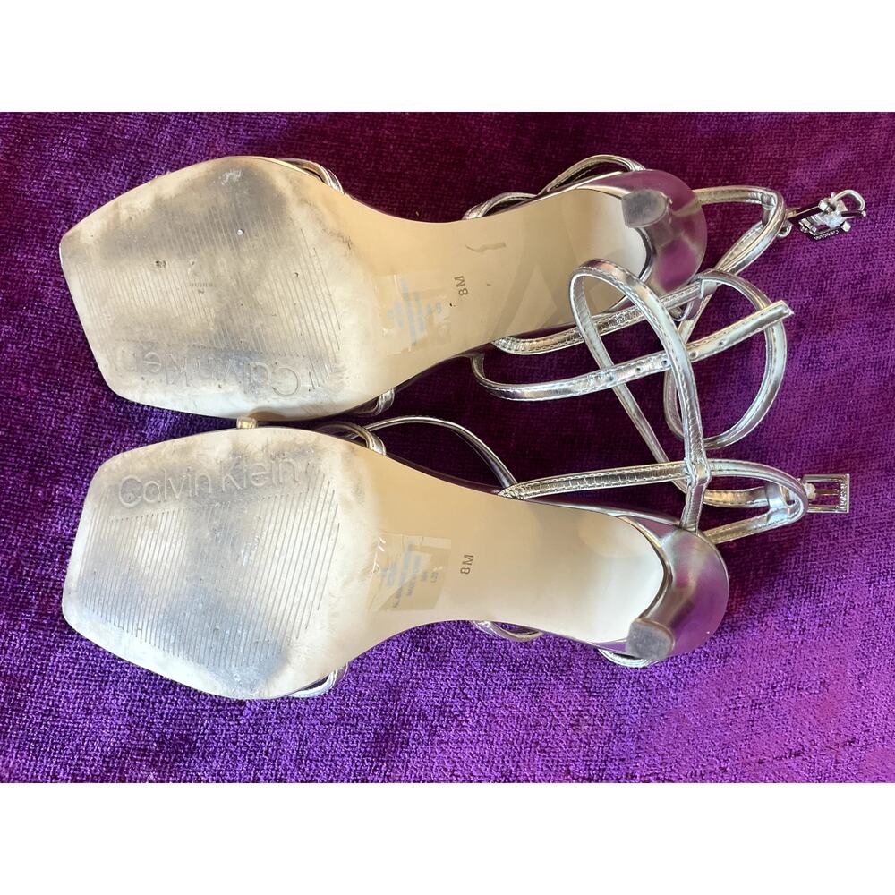 CALVIN KLEIN Tegin Square Toe Metallic Strappy Sandals Shoes Ankle Wrap Size 8 - Picture 7 of 9